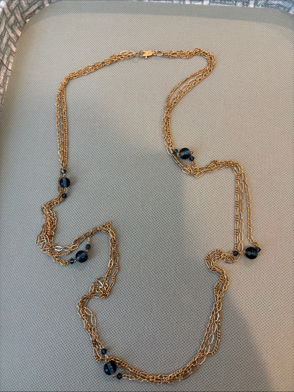 Gold-Tone Layered Chain Necklace with Dark Blue Beads
